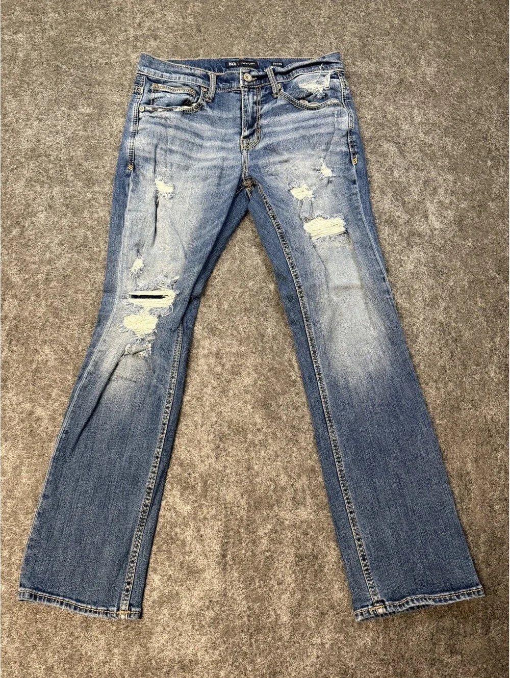 BKE Jake Straight Jeans Mens 32x30 Blue Distressed Ripped Stretch Denim